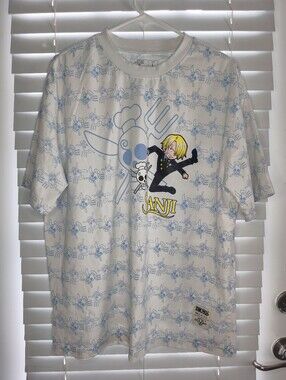One Piece Sanji Anime T-Shirt Mens Size L White All Over Print AOP Graphic Tee